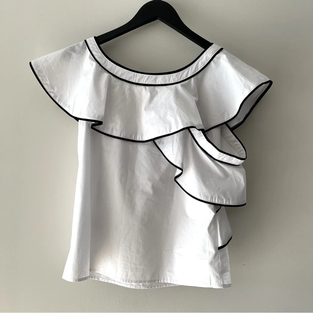 WHITE ONE SHOULDER RUFFLE TOP - Picture 4 of 6